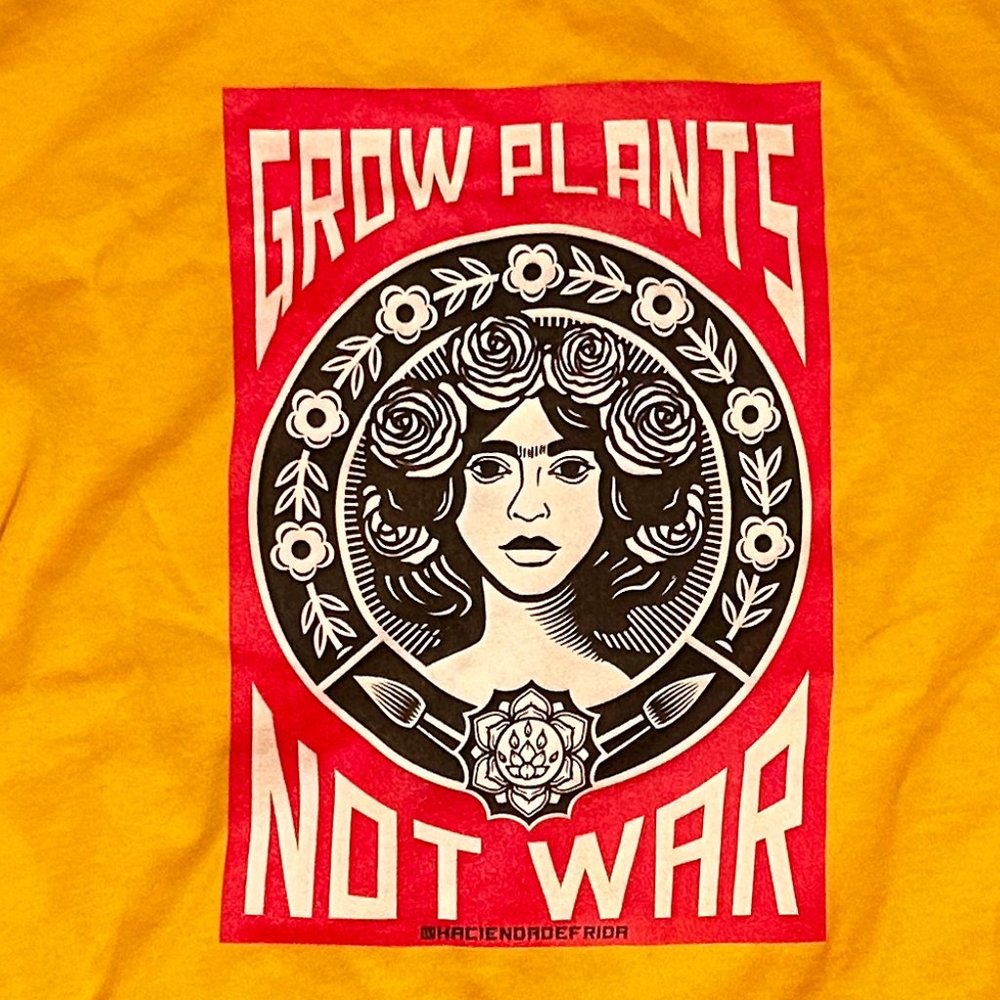 Grow Plants Not War Frida Kahlo Inspired Boho Art Vintage Yellow T Shirt Small